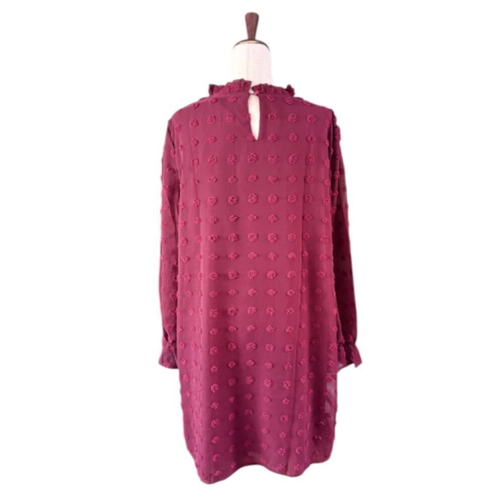 Adibosy Burgundy Ruffle Mock Neck Chiffon Lined Mini Dress Long Sleeve Plus 2XL - Picture 11 of 14